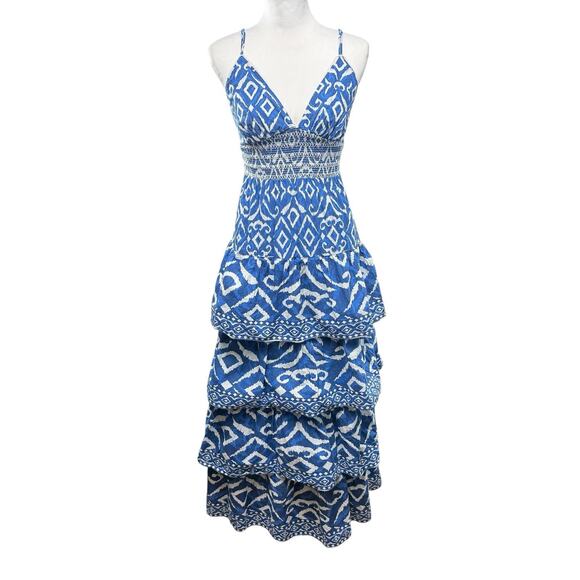 Caroline Constas Tiered Long Maxi Dress Tribal Print Size XS V Neck Sleeveless - Picture 2 of 11